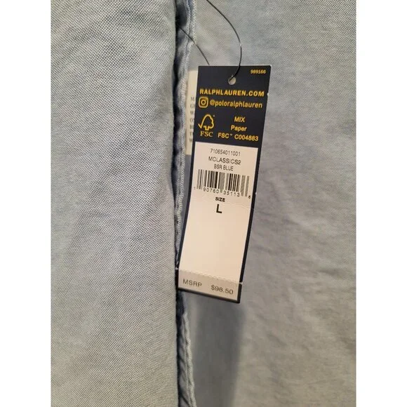 NWT Ralph Lauren Blue Classic Oxford Button-Down Shirt w/ Fringe Raw Hem Men's L - Picture 3 of 9